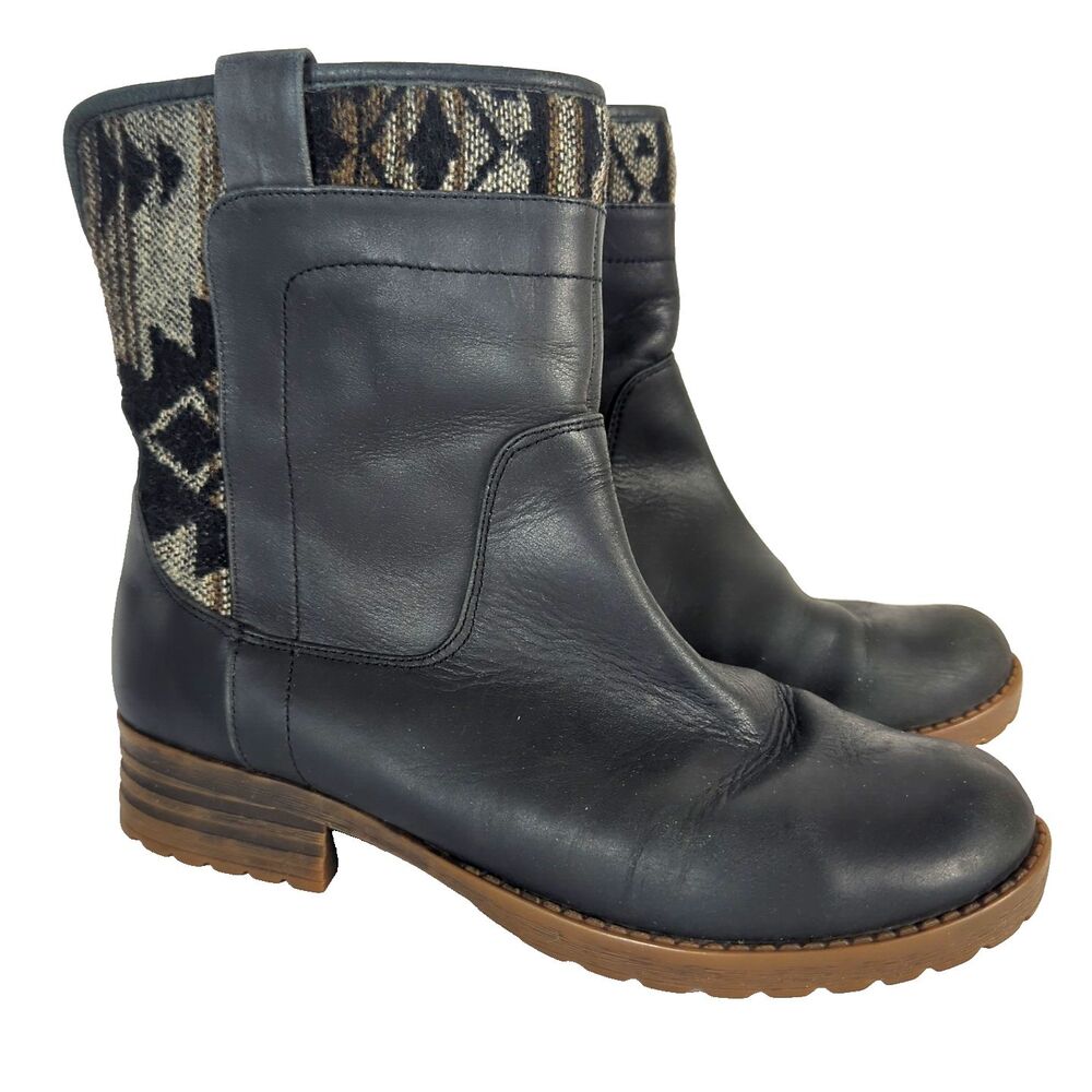 Tara M Taya Calf Boot Women Size 8.5 Biker Chelsea Black Leather Southwest Aztec